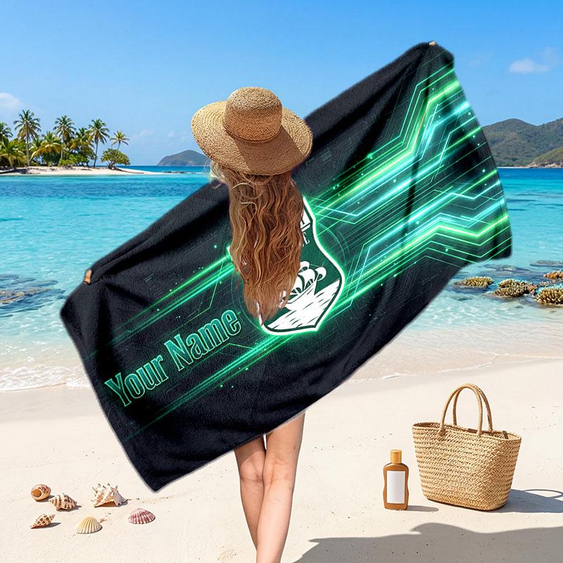 Plymouth Argyle FC Custom Beach Towel, Personalized Name Text Print, Football Logo Soft Quick‑Dry Towel Holiday Gift