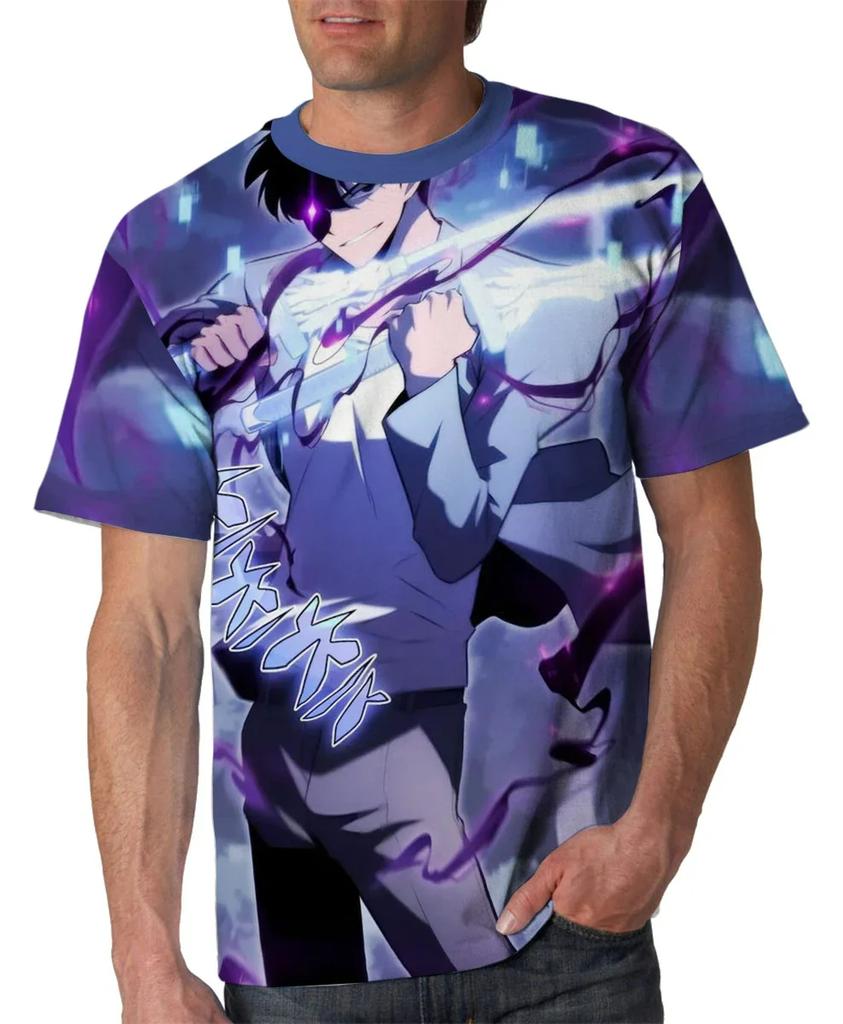 Men's T-Shirt Anime Manga 3D Printed T-Shirt for Men and Women Oversized Round Neck Top Street Fashion Solo Level Summer T-Shirt