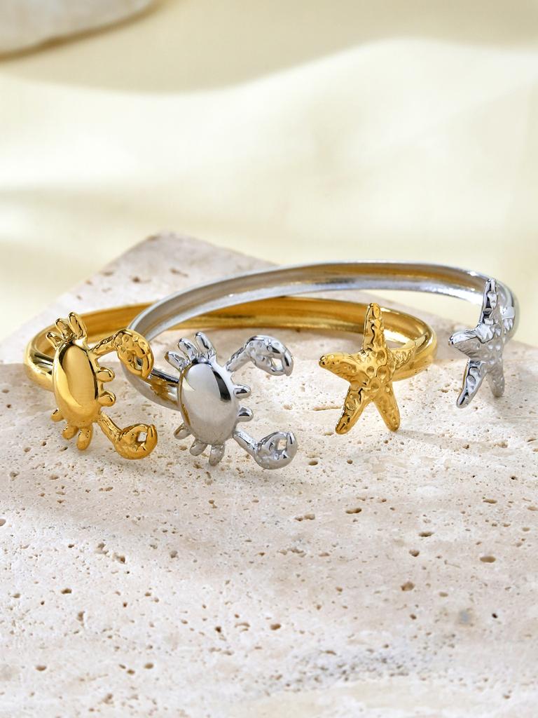 Summer Beach Series Personalized Cute Fashion Simple Stainless Steel 18K Gold-Plated Crab, Starfish Bracelet Female