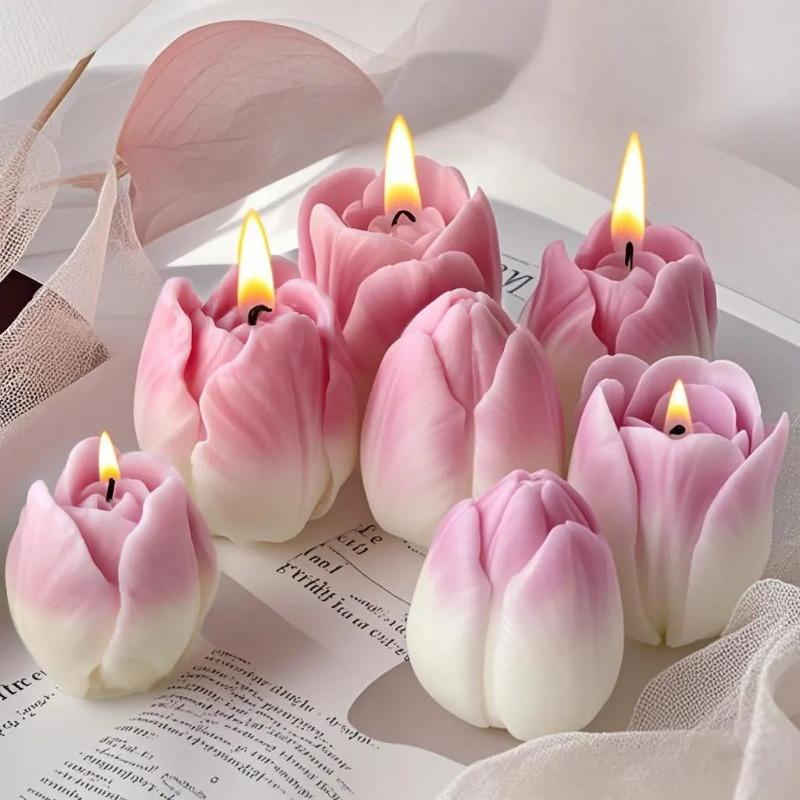 2pcs Silicone Mold DIY Flowers Tulip Handmade Scented Candle Plaster Resin Molds Homemade Cookies Baking Tool