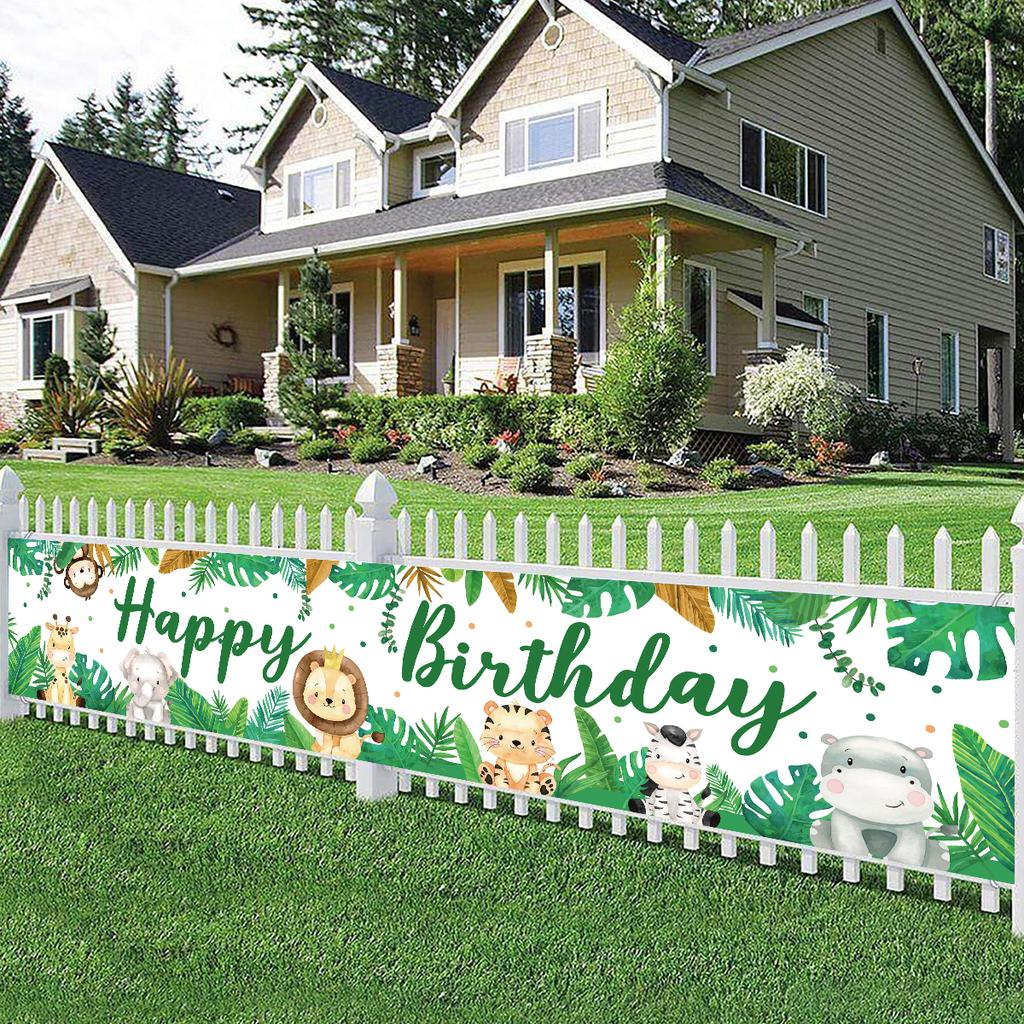 200*40cm Jungle Animal Theme Safari Happy Birthday Party Decoration Baby Shower Banner Background Kids Favor Monkey Giraffe