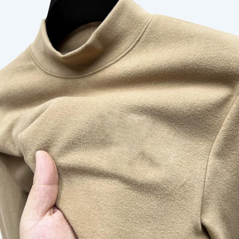 Men's Double-Sided German Velvet Long-Sleeve T-Shirt with Half-High Collar - Warm, Thick Autumn/Winter Base Layer