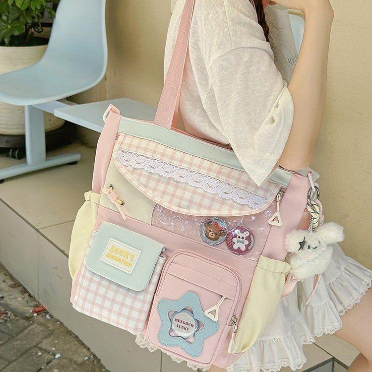 

New Y2K Cartoon Ita Backpack Large Capacity DIY Display Knapsack Cute Girl Transparent Shoulder Bag Students Crossbody Schoolbag