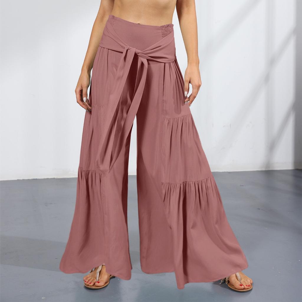 Women's Casual Fashion All-match Daily Pleated Wide-leg Monochrome Trousers