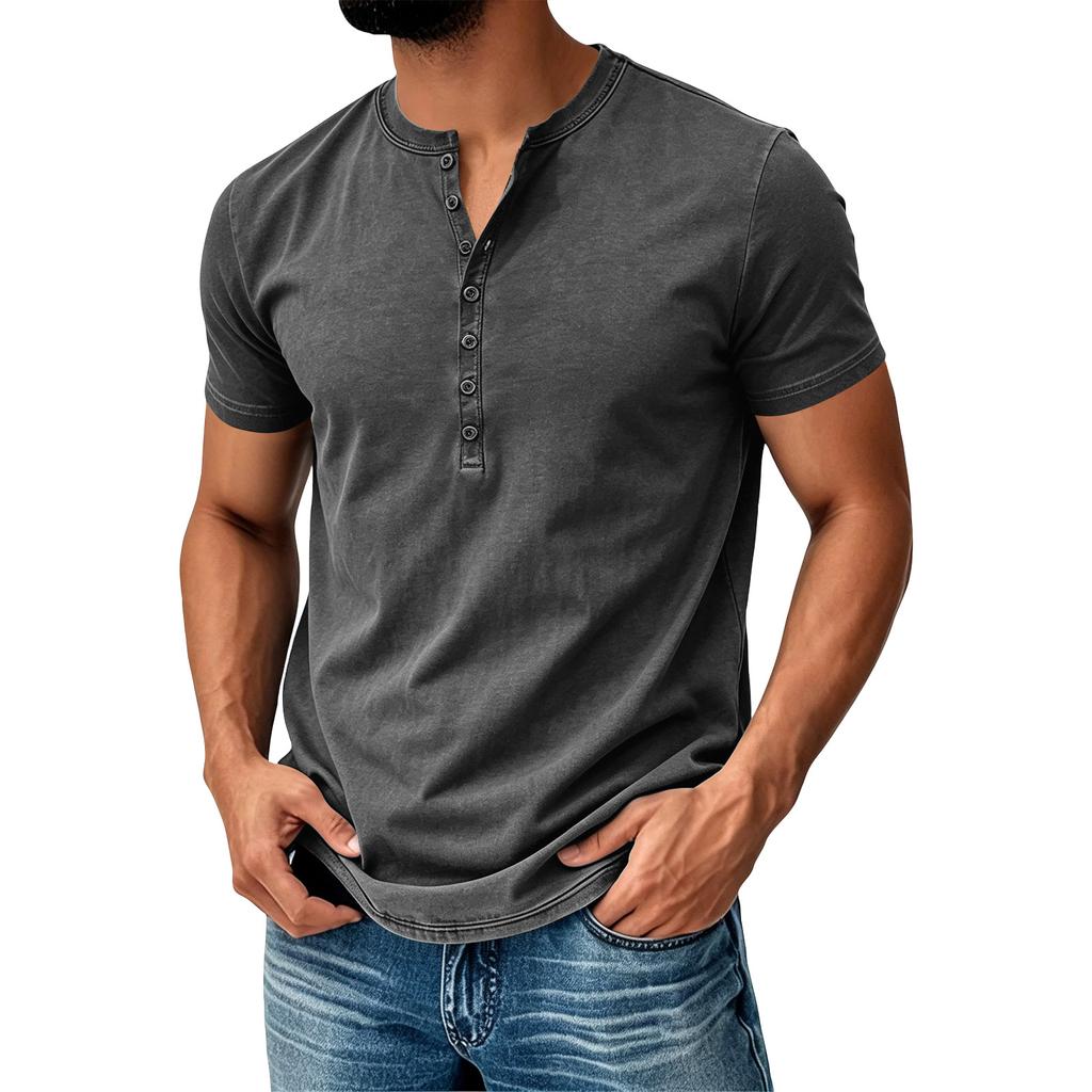 Herren Sommer Kurzarm Henley Hemd Baumwolle Lässig Knopfleiste Pullover Leicht Weiche Passform Oberteil