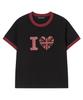 AWESOME STUDIO Heart Ringer Color Block Short Sleeve T-Shirt Black