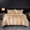 Solid Silk Bedding Set with Duvet Cover Bed Sheet Pillowcases Luxury Satin Single Double Bedsheet King Queen Twin Size