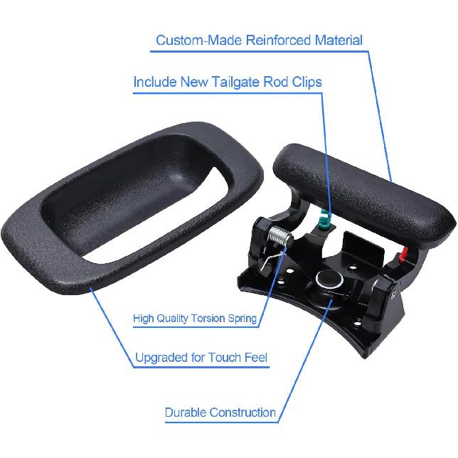 Premium Tailgate Handle Latch And Bezel Trim With Rod Clips, Fits For 1999-2007 Chevy Silverado GMC Sierra 1500 2500 3500, Replaces# 15997911,
