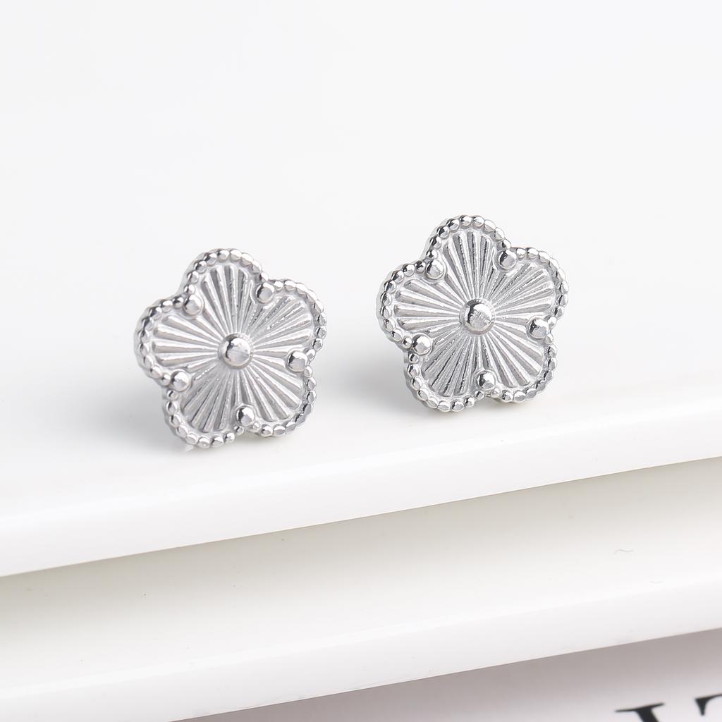 Metal Laser Five Leaf Flower Bracelet Necklace Earrings Zircon Set Classic For Woman Stainless Steel Zircon Daily Wear Clover