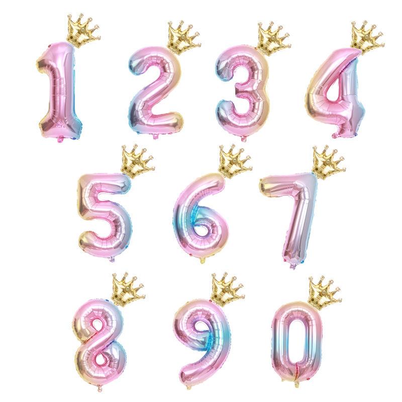 32 Inch Gradual Change Digital + Crown (Independent Packaging) Digital Road Lead 0-9 Aluminum Foil Balloon Birthday Anniversary Celebration