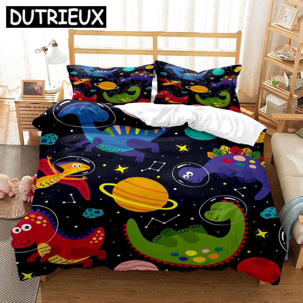 King/Double Size Hd Print Space Animals - Themed Bedding Set With Duvet Covers And Pillowcases For Children'S Beds