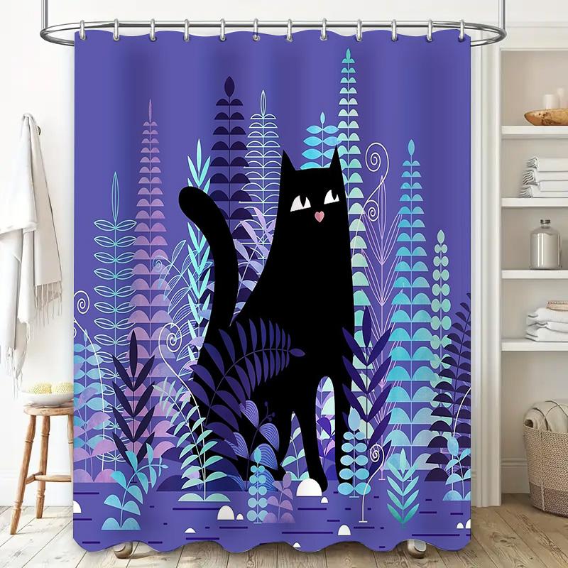 Cat Forest Shower Curtain Woodland Animal Nature Decor Bathroom Set Vintage Floral Pattern Home Decor Artistic Tapestry Wall Han