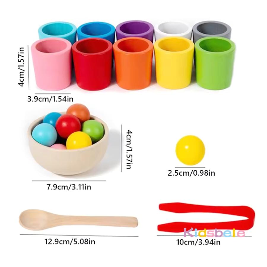 Kids Wooden 10 Rainbow Balls Cups Matching Game Montessori Multicolor Hand-Eye Coordination Training Sensory Toys Christmas Gift