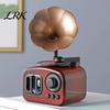 Vintage Style Room Accents Retro Mini Gramophone Music Box Ornament, Wood Grain Phonograph Shaped Classic Melody Keepsake Box, Desktop Decor Figurine
