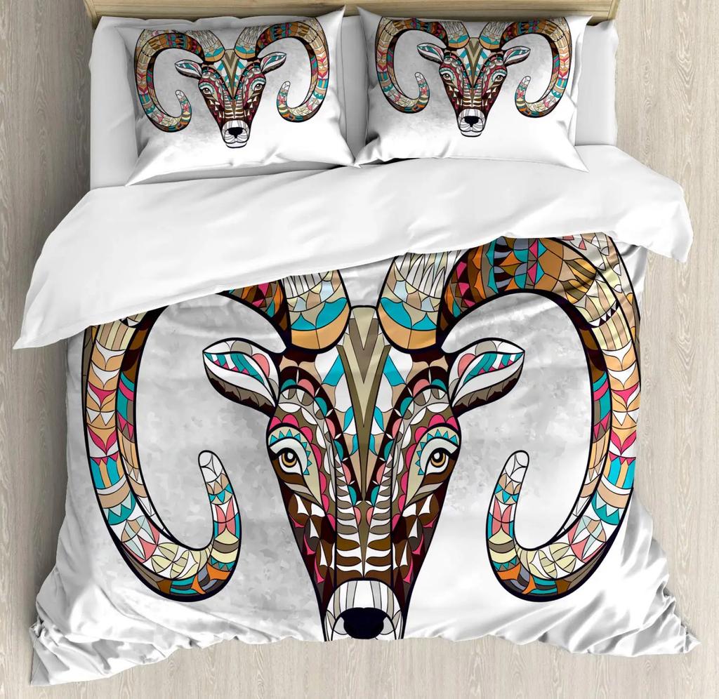 Horror House Duvet Cover Set Art Pentagram Goat Skull Devil Dream Hooded Exorcist Image Decorative Bedding SetKing Size Blue