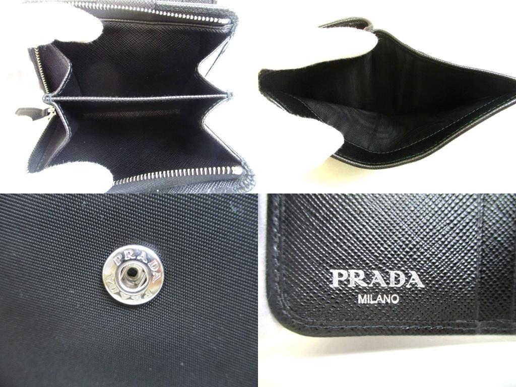 Authentic PRADA Black Nylon Saffiano Leather Bifold Wallet Compact Wallet #b246  Seller Refurbished
