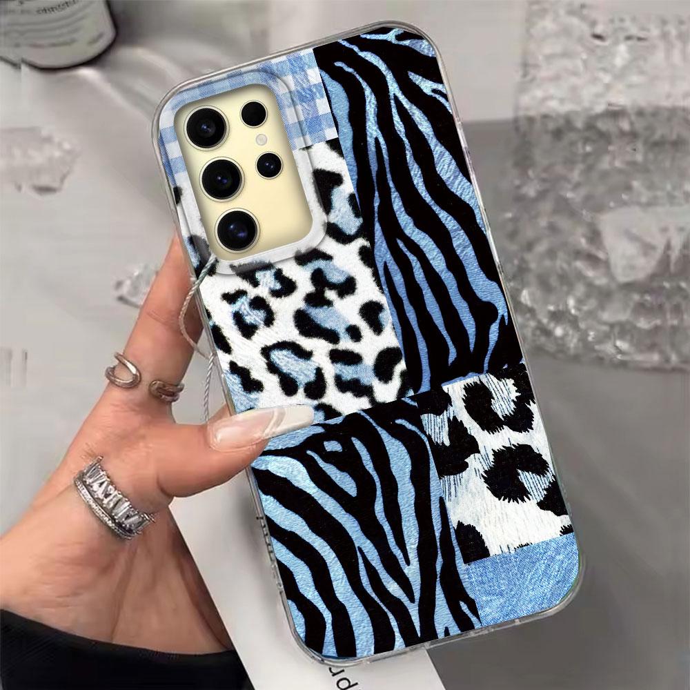 Vintage Blue Leopard Print Girl Vortex Texture Phone Case for Samsung Galaxy S25 Edge S24 S23 S22 S21 S20 FE Plus Ultra Cover