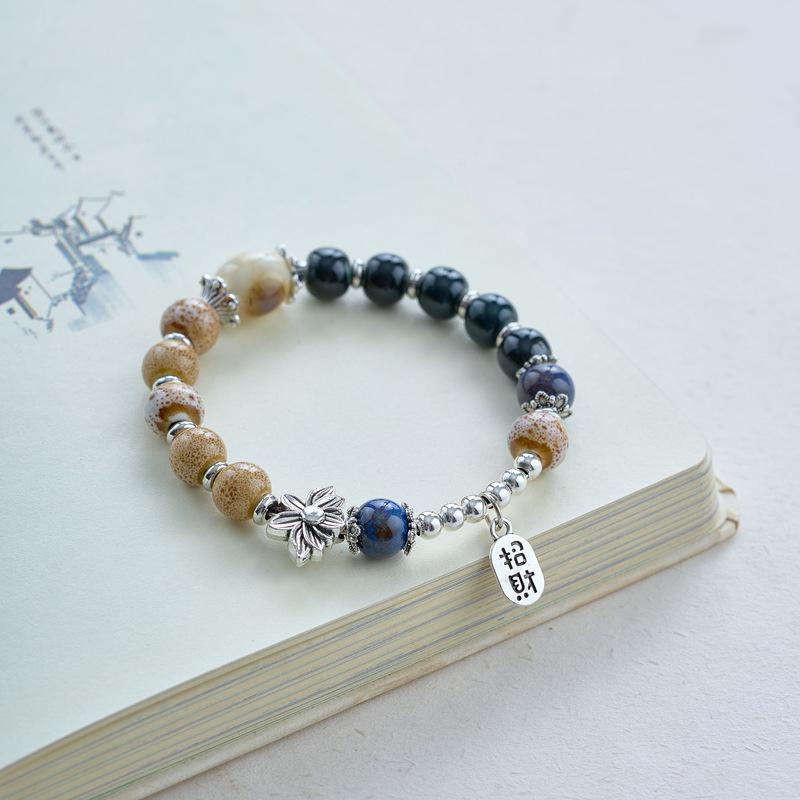 

Керамический браслет ручной работы для девочек: Свежие, в древнем стиле с бусинами, новый китайский дизайн, уличная модная бижутерия кофейный