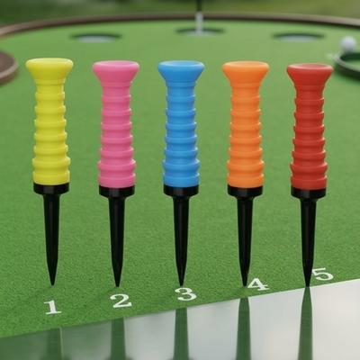5pcs 360° Flexible Rubber Golf Tees, 3.27in/83mm, Durable, Low Friction, Vibrant Multicolor - Ideal For Everyday Golfers