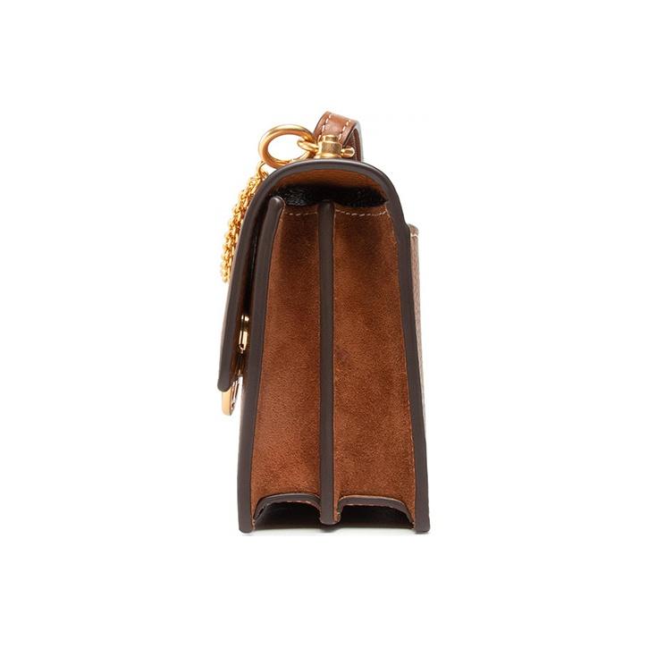 Tory Burch Miller Woven Leather Chain Double Shoulder Strap Accordion Bag Women Handbags Brown 80532-905
