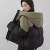 Women's Winter Hooded Short Coat with Down Cotton Patchwork Loose Jacket