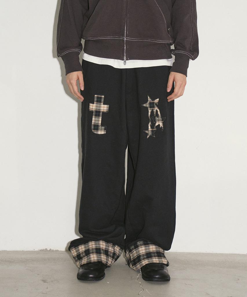 TRAVEL Check Roll-Up Sweatpants Black