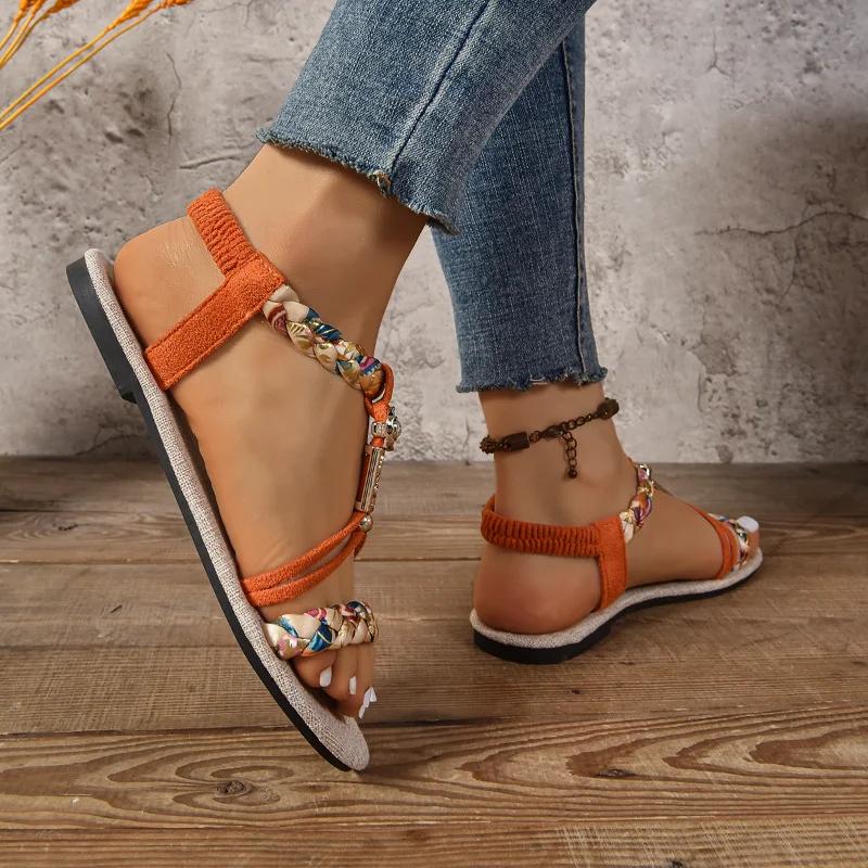 Fashion 2025 New Summer Women's Flat Sandals Fashion Set Wear Women's Sandals Trend Comfortable Non-slip Beach Shoes Sandalias Mujer