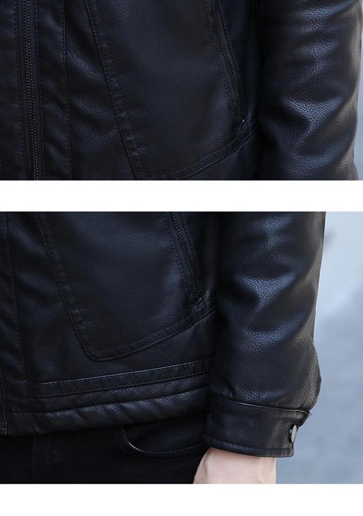 Men's Thick Leather Jacket with Fleece Lining - Lambswool, PU Leather, Lapel Collar, Warm Casual Coat for Spring & Autumn.