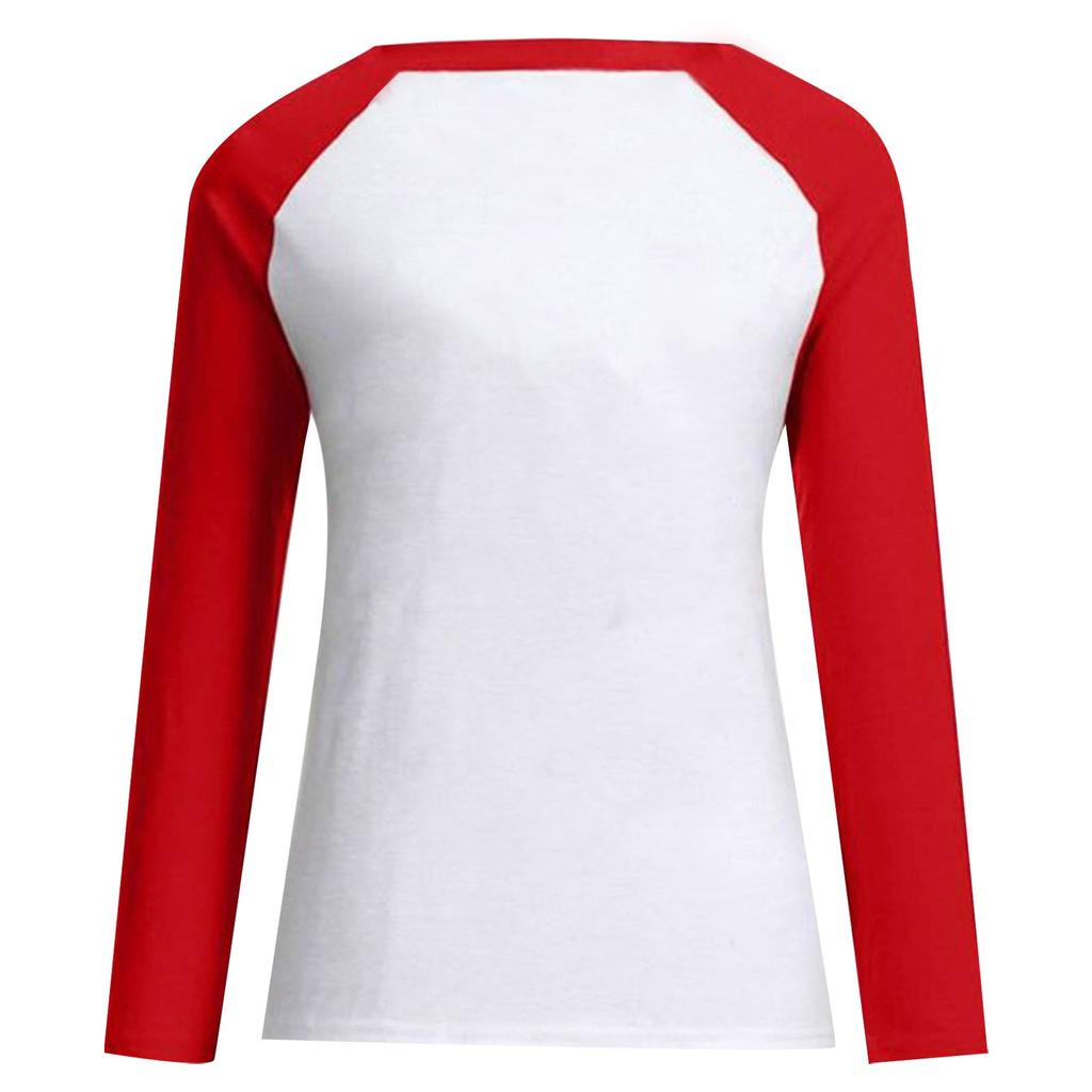 Ladies Casual Valentine's Day Print Round Neck Color Block Long Sleeve Pullover