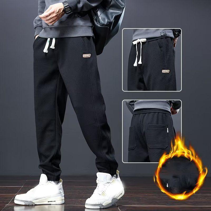 Winter Autumn Men's Sweatpants Loose Elastic Waist with Thick Plush Pockets Elastic Ankle Band Solid Color Sweatpants for Casual Wear, Sweatpants