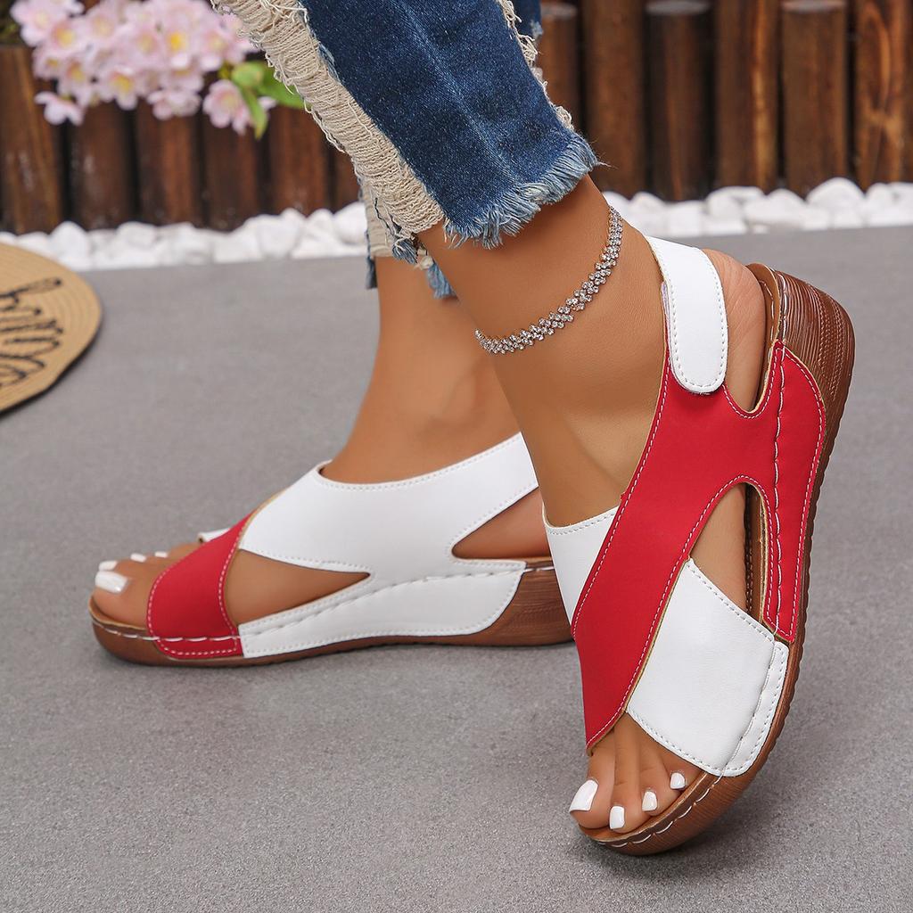 Fashion New Women's Contrast Color Wedge Sandals Summer Peep Toe Non Slip Beach Shoes Woman Comfortable Platform Roman Sandalias Mujer