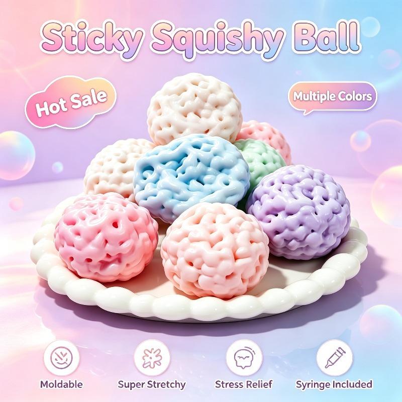 Squishy Stress Relief Ball Fidget Toy Decompression Sensory Soft Slow Rising Non-Toxic Syringe Included Adults Birthday Gift