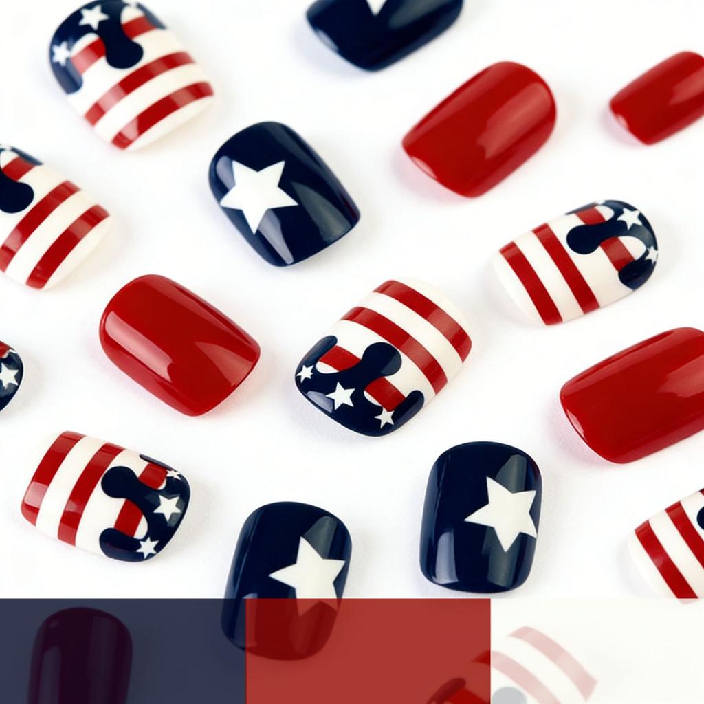 New Manicure Independence Day Flag Striped Star Design Short Square Wearing Armor