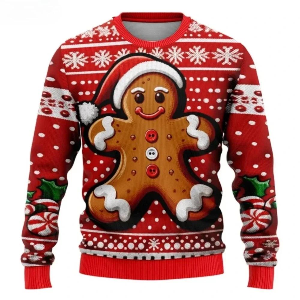 Women's, and Teenagers' Ugly Christmas Sweaters, Christmas Gingerbread Man Patterned Round Neck Sportswear Y2k Clothes