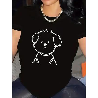Short Sleeve T-Shirt with Dog Print, Made of Durable Polyester Fiber, Lightweight and Comfortable for Daily Wear In Home,or Restaurant Settings