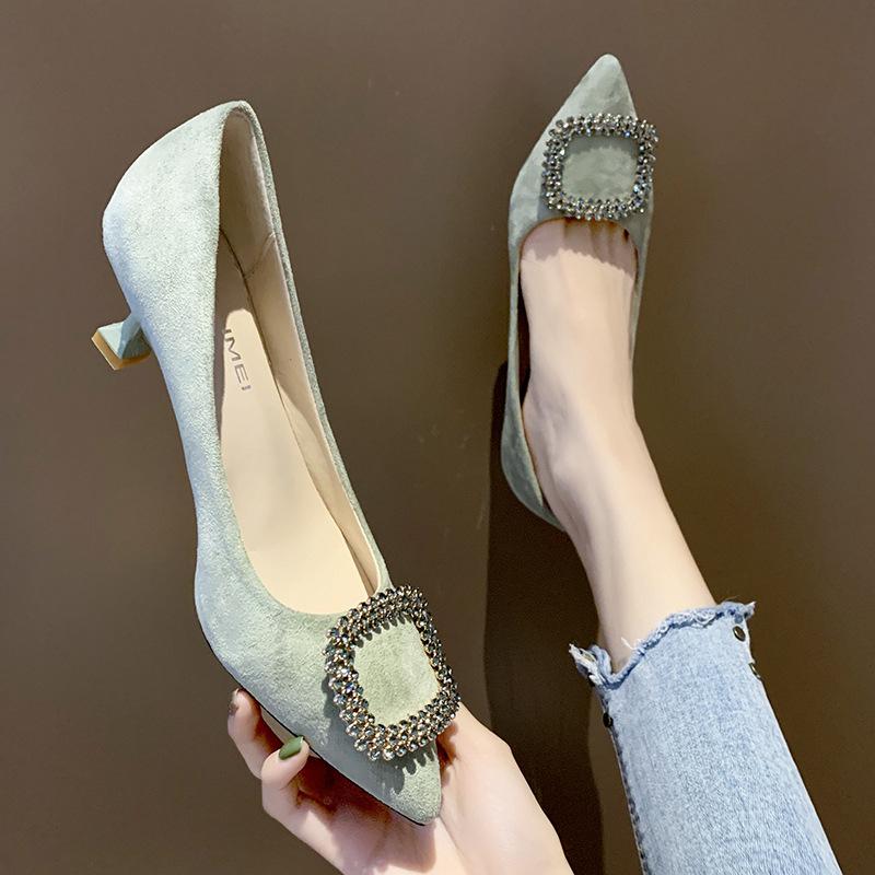 High Heels Women's Spring New Versatile Banquet Black Shoes Light Mouth Medium Heel Single Shoes Women's Thin Heel Pointed Women's Shoes Senior