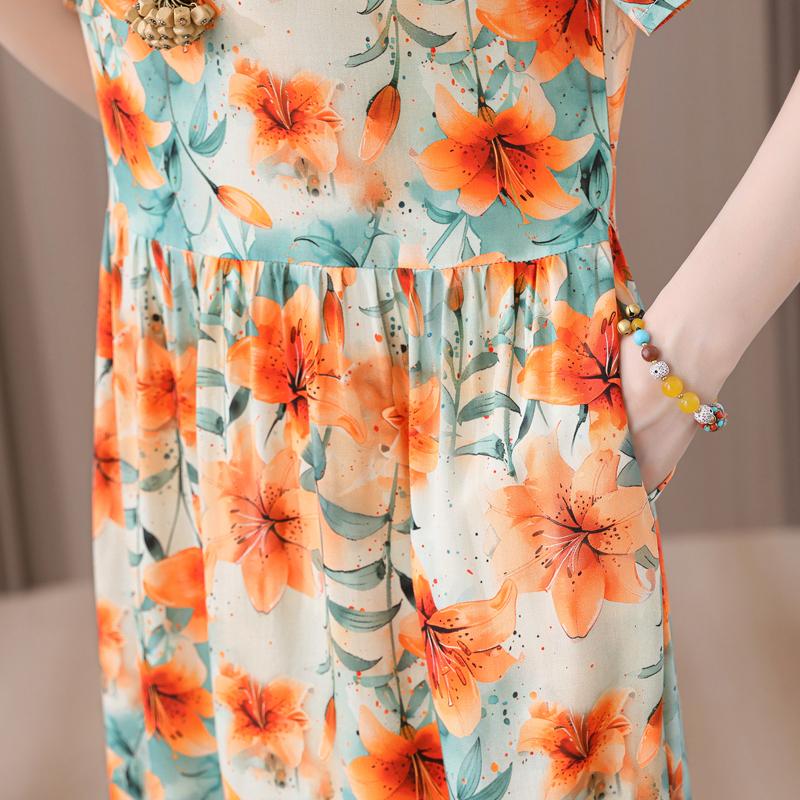 Plus Size Women's Summer Dress Elegant Loose Short Sleeve Long Dress Female Vintage Clothes