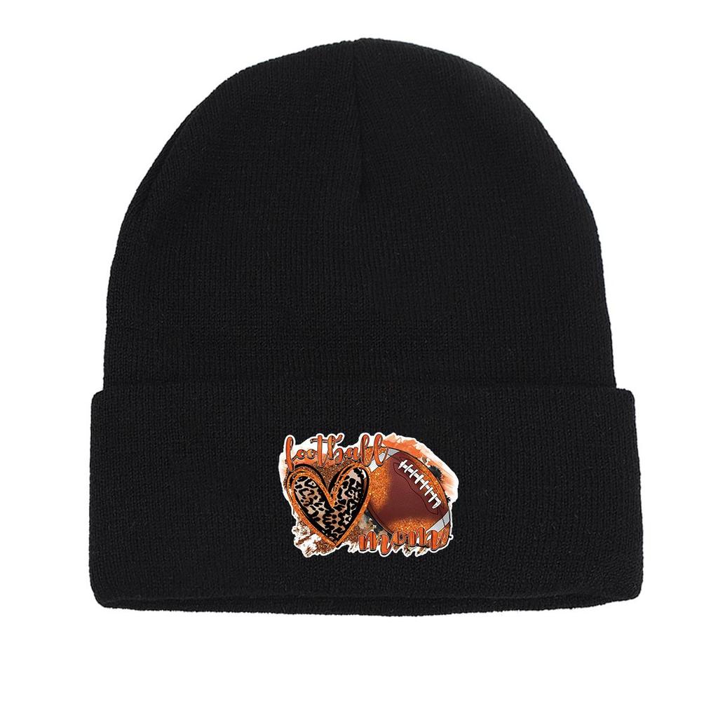 Football Heart Warm Knitted Cap Beanie, "football Mom" Skullies Beanies Soft Winter Solid Color Pompom Beanies Knit Hat Beanie