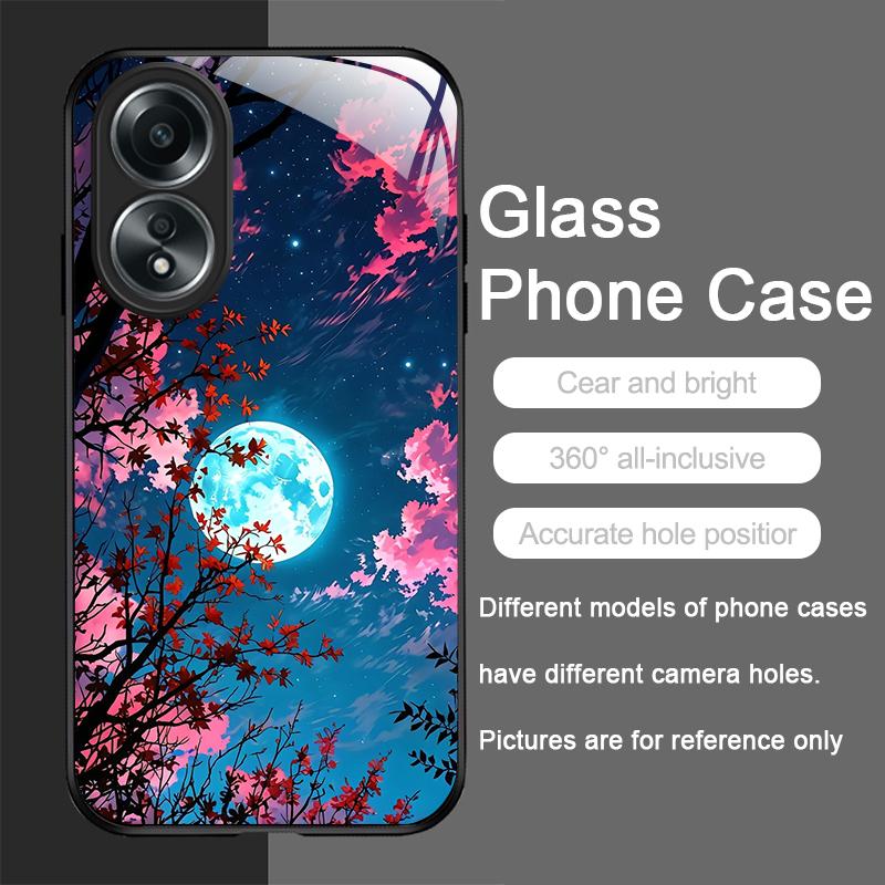 Moon Cherry Blossom Pattern Scenery Tempered Glass Phone Case for OPPO Realme 14 13 Pro Plus 12 11 10 Neo 3 X7 PRO C75 5G Covers