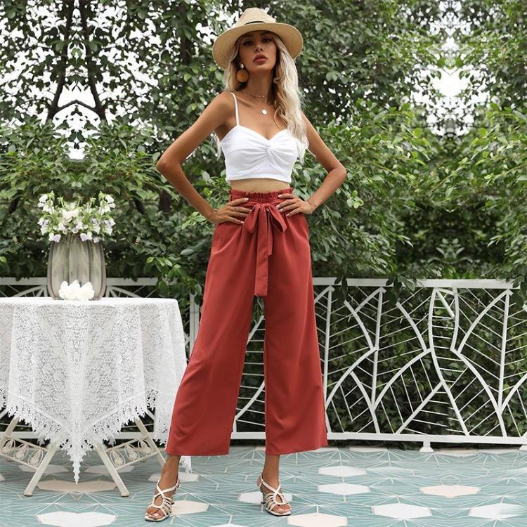 Women's Casual High Waist Capris Pants Solid Color Print Fashion