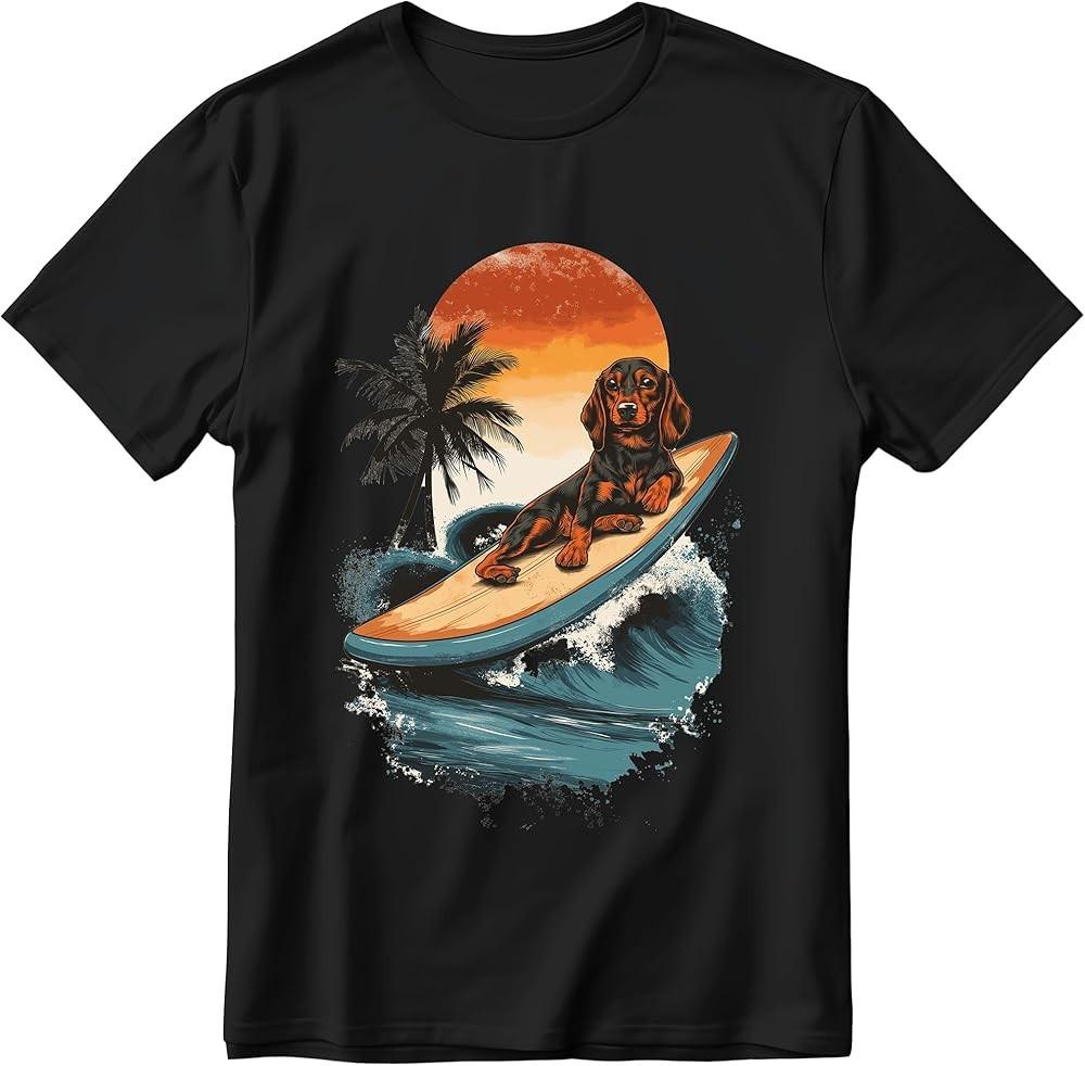 Dachshund Shirt for Dog Dad Mom Weiner Dog Shirts Funny Surfing Dachshund Gifts Unisex T-Shirt S