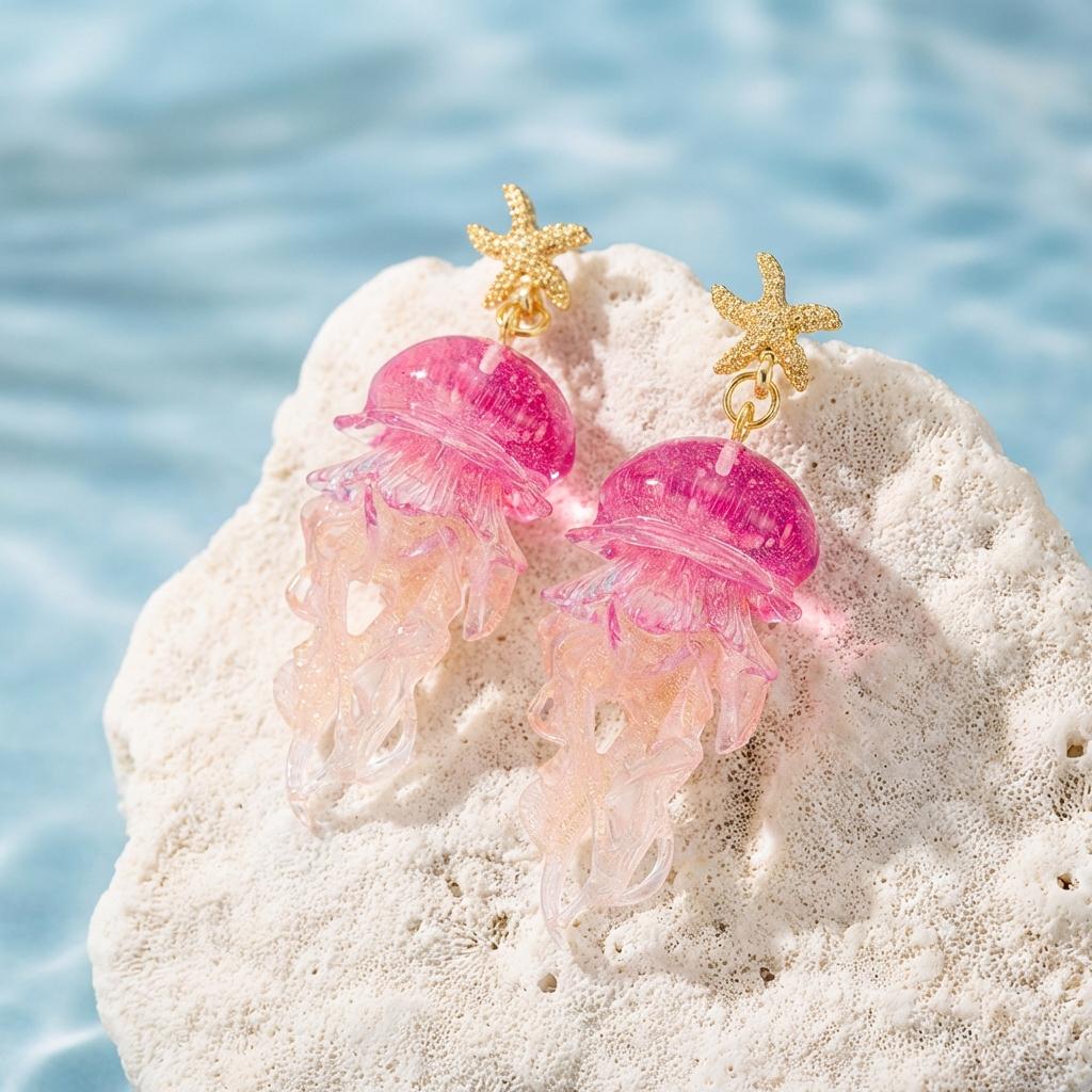 Creative Acrylic Graduated Jellyfish Pendant Earrings for Women Dreamy Pink Animal Earrings Summer Party Jewelry Accessories