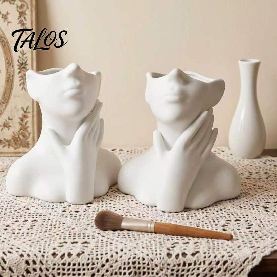 Talos 3D Printed Face Sculpture Pen Holder, Aesthetic Desktop Organizer, Large Capacity Makeup Brush Holder Cup for Desk, Waterproof Portrait Storage