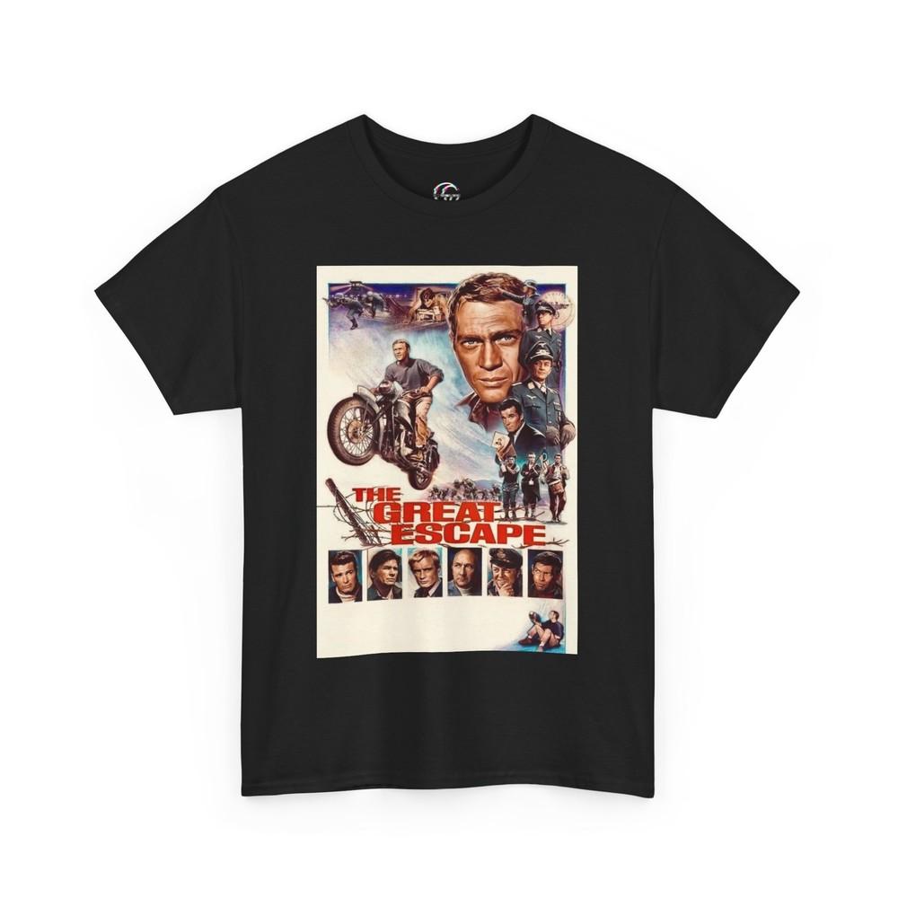 The Great Escape Movie Poster Vintage TShirt Steve McQueen Motorcycle Tee Unisex T-Shirt XXL