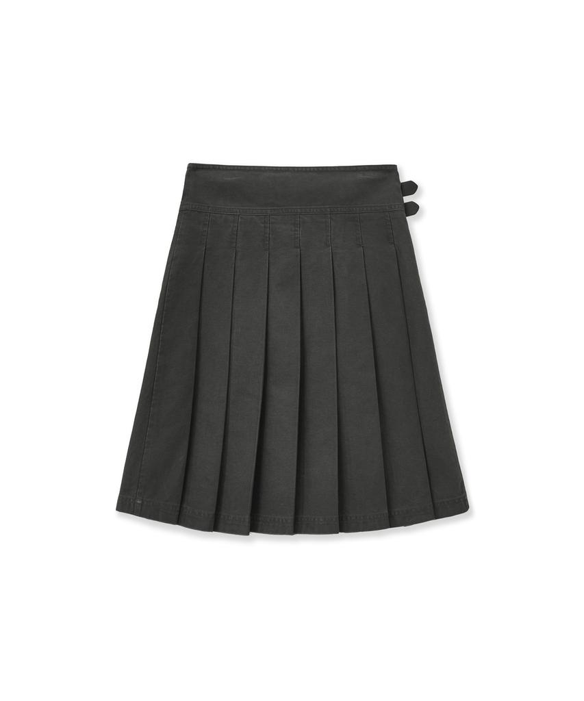Fortena Vintage Check Wrap Pleats Skirt-Khaki