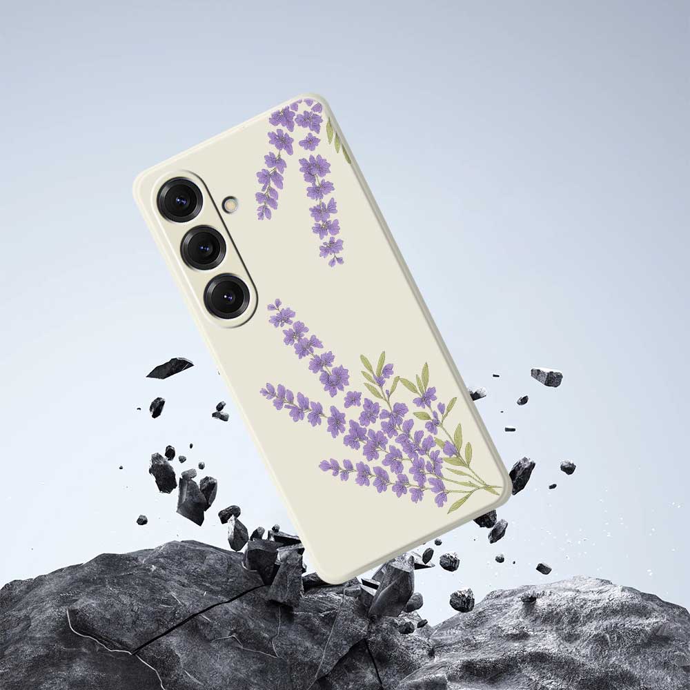 For Samsung Galaxy S25 Case Lavender Pattern Printing Straight Edge TPU Phone Back Cover
