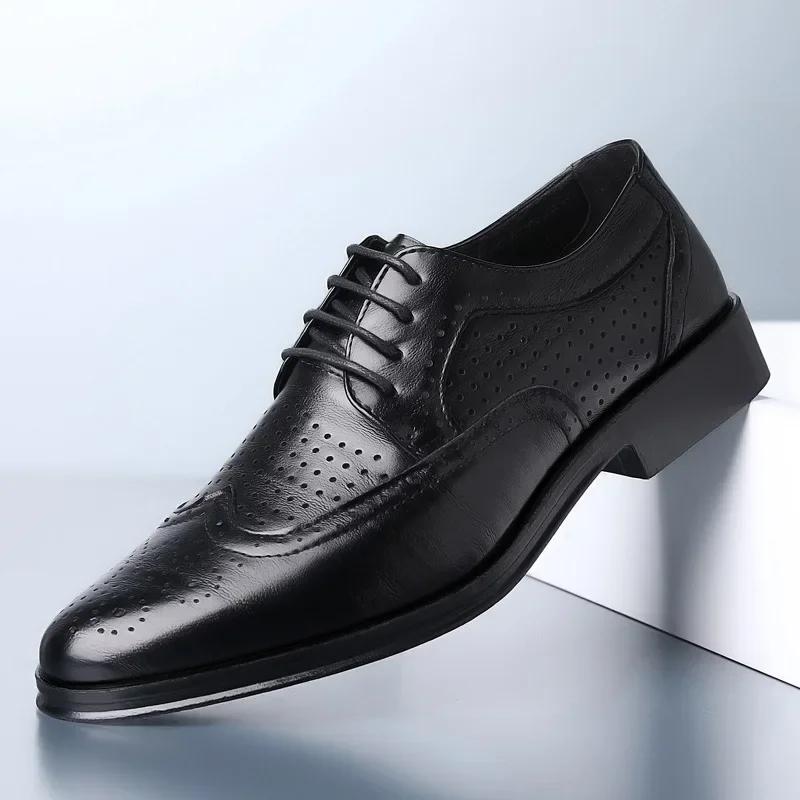 38-47 Luxury Handcrafted Men'S Formal Leather Oxford Shoes Classic Black Round Toe Business Work Shoes Male Party Dress Brogue