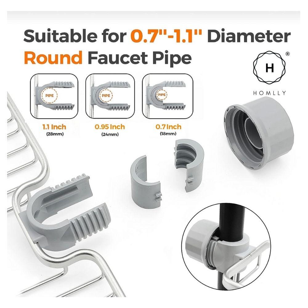 Homlly Aluminum Detachable Single Double Sponge Dish Cloth Facuet Tap Holder Shelf with Towel Hooks (X2PCS)