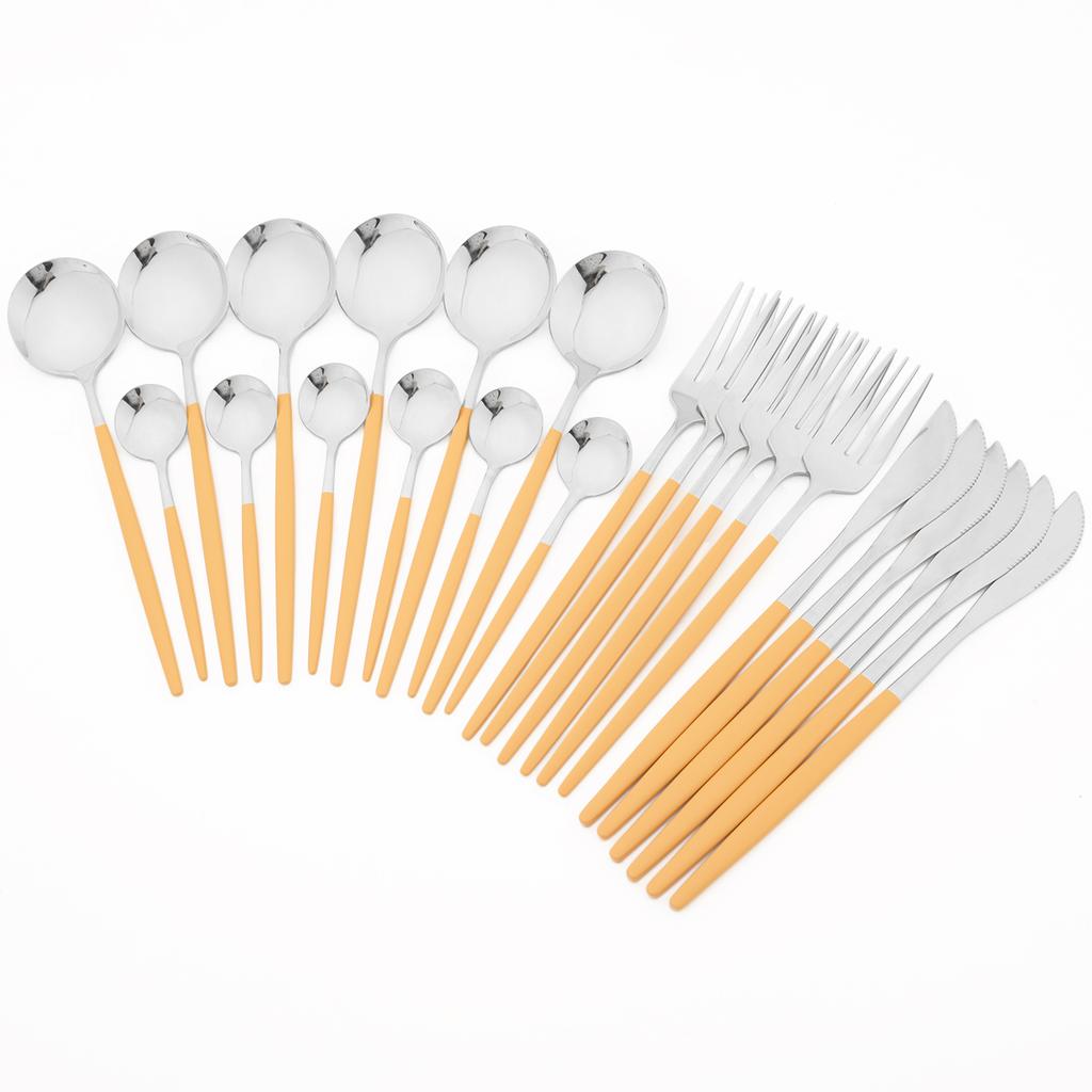 24ks Mix Color Sada nádobí Luxusní Sada příborů z nerezové oceli Nůž Vidlička Čajové lžičky Nádobí Party Western Kuchyňské příbory