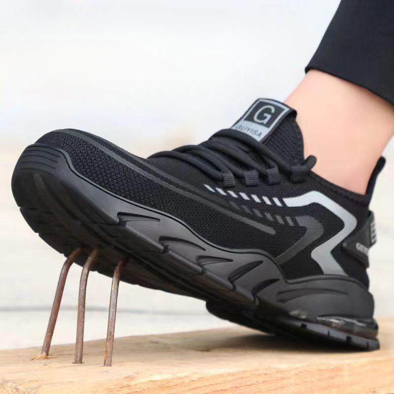 Flying Woven Labor Protection Shoes Men's Anti-smash and Anti-puncture Steel Baotou Safety Shoes Light Breathable Site Work Shoes